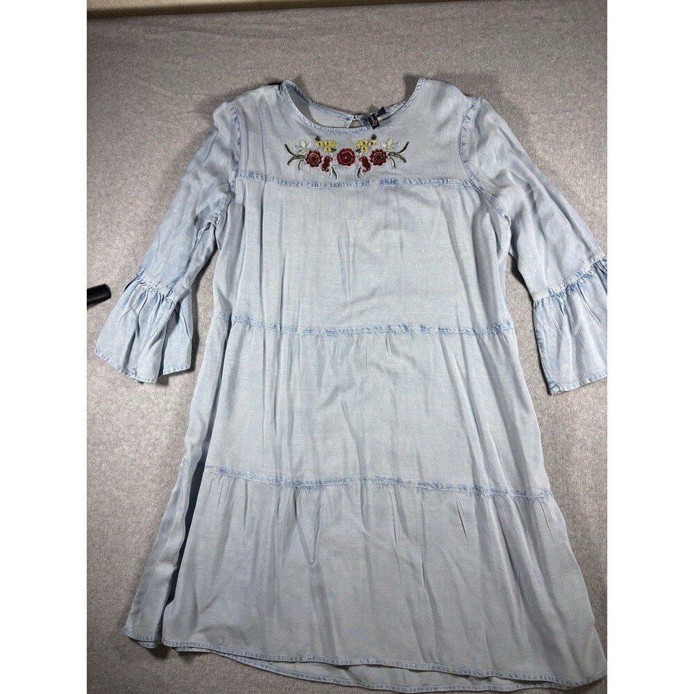 D&KADE Chambray Dress Embroidered Boho Babydoll Dress Tunic Jean Blue Women S